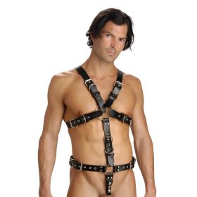 Strict Leather Body Harness with Cock Ring - Medium Large