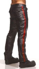 Police Leather Pants with Red Stripe